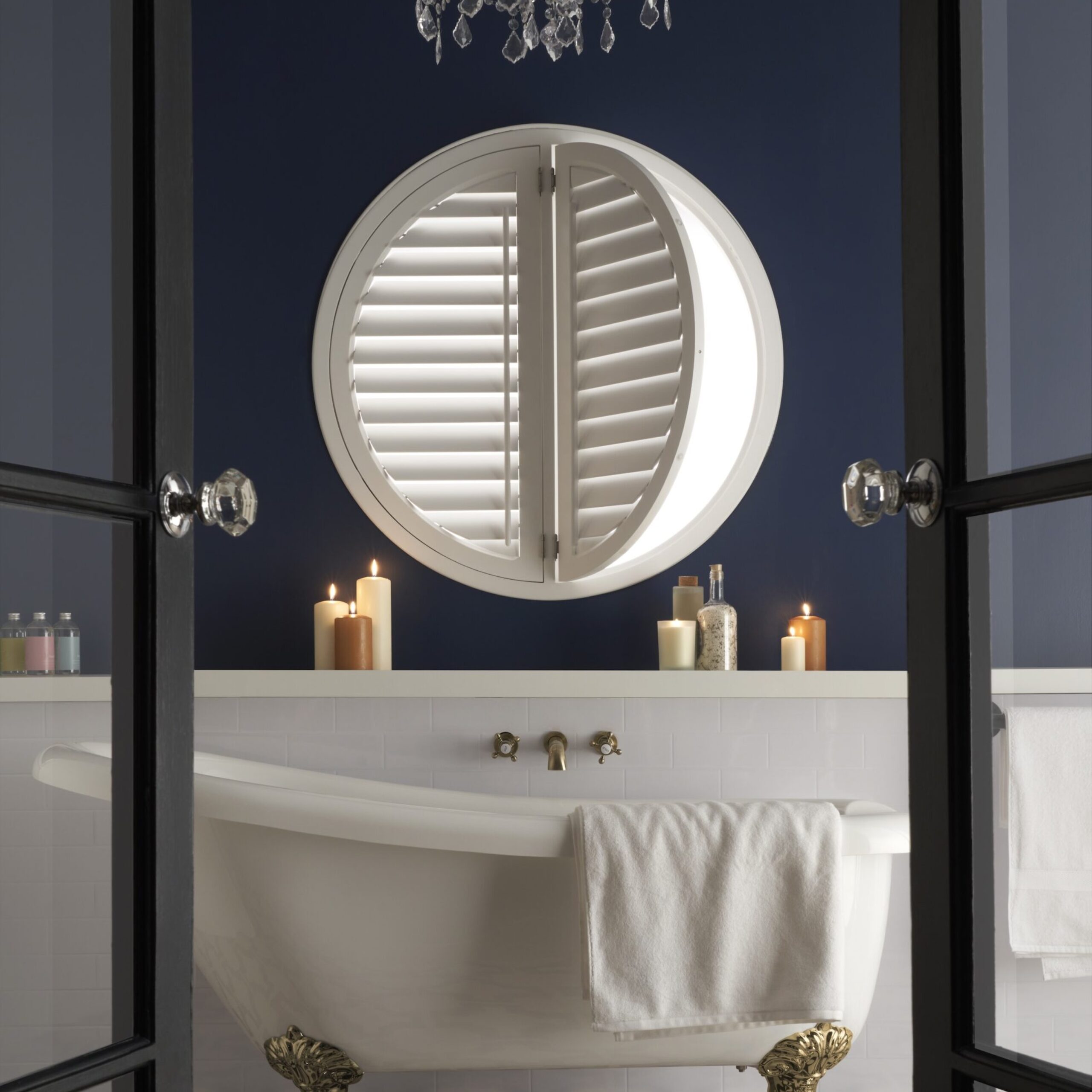 Bathroom shutters round window